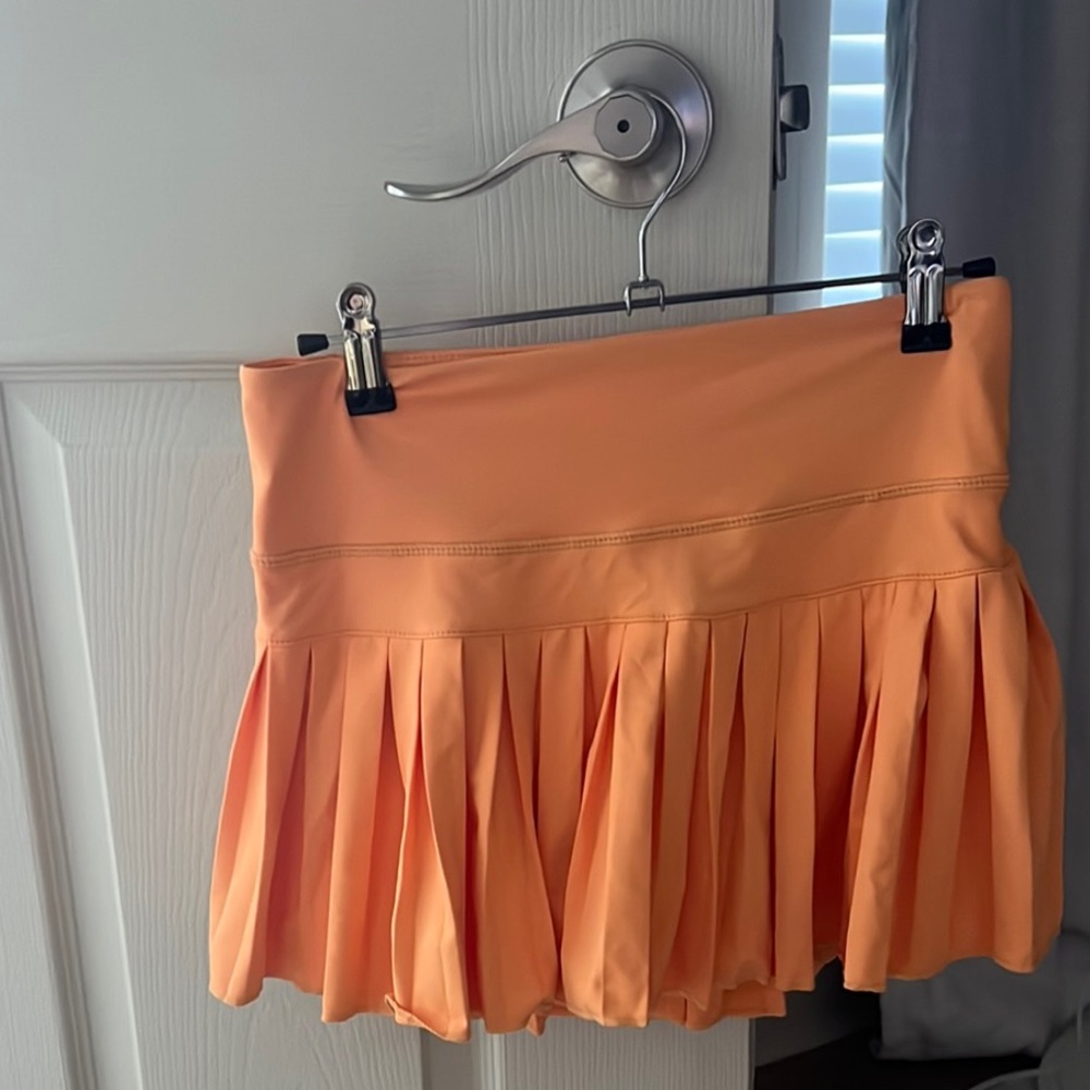 Orange Pleated Mini Skirt gold hinge